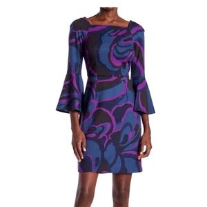 Trina Turk Bell Sleeve Swirl Pattern Knit Dress